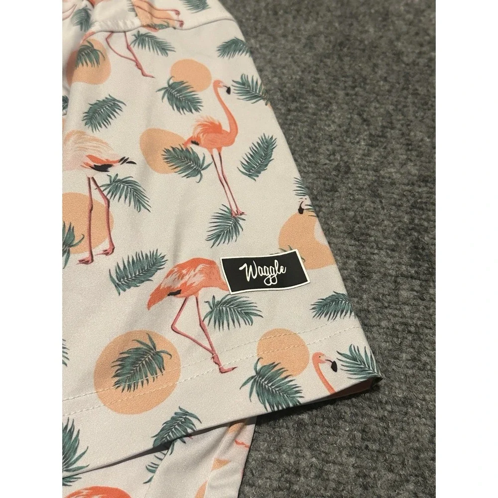 Waggle Golf Polo Men Medium Flamingo Tropical Performance Stretch Comfort - Picture 4 of 7